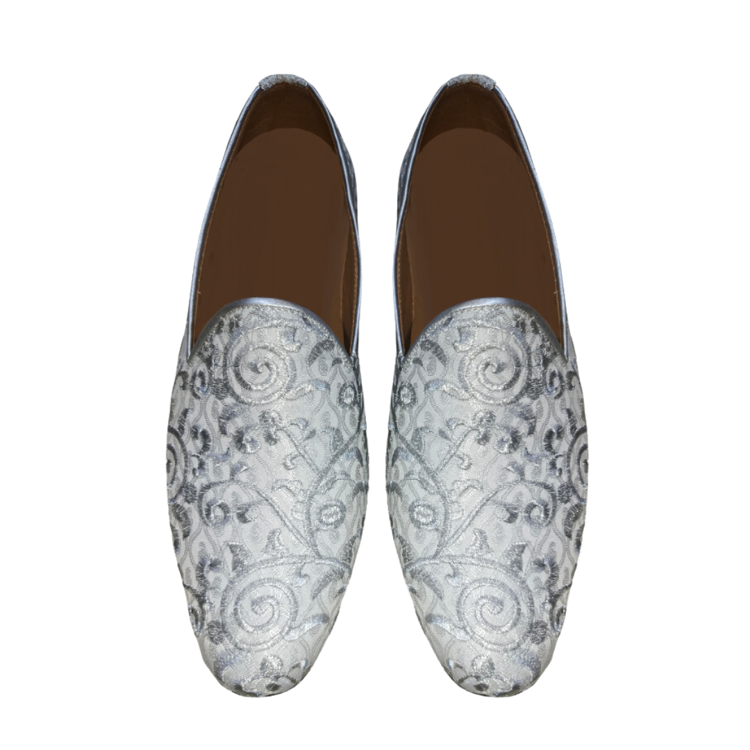 Silver Embroidery Loafers mens